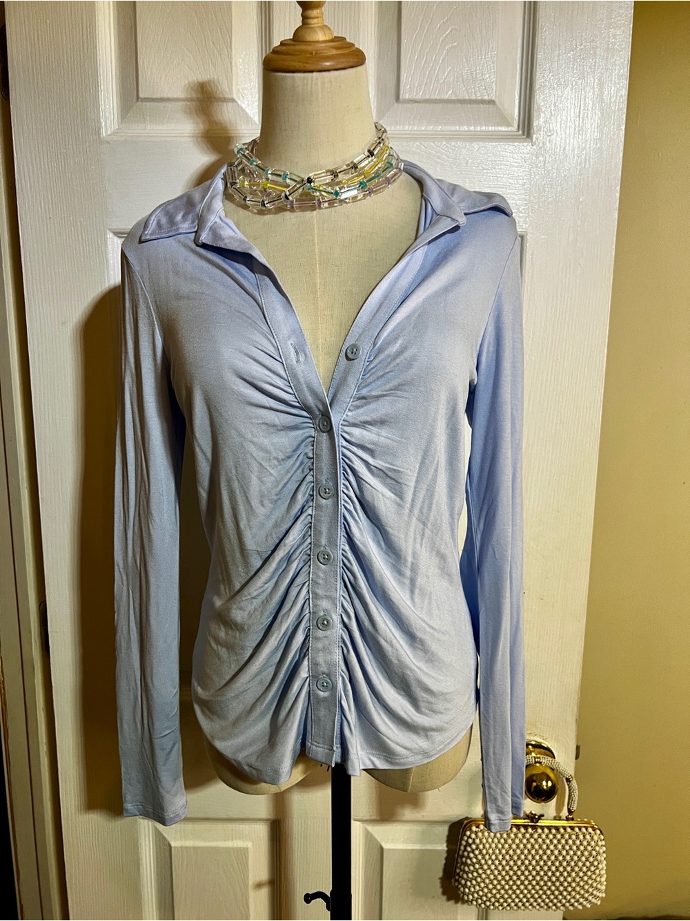 Sanctuary Wms Periwinkle Jersey Ruched Stretch Knit Casual Top M